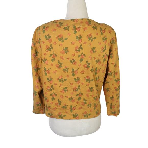 Vintage 90s Michael G Mustard Yellow Floral Button Front Top M - Picture 4 of 6